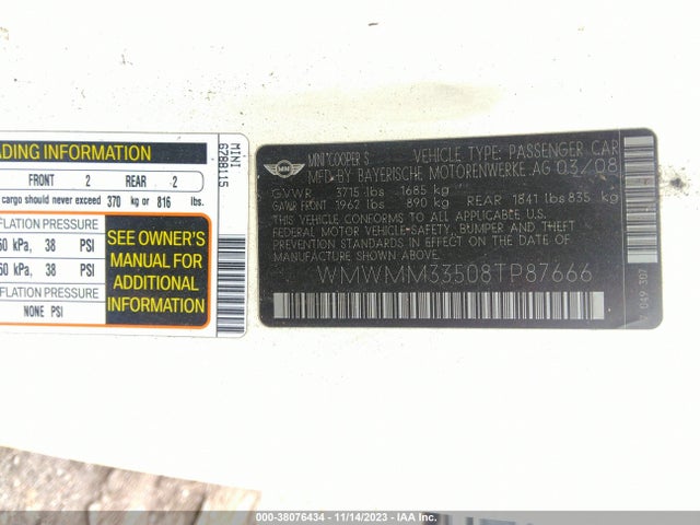2008 MINI COOPER S CLUBMAN WMWMM33508TP87666 Photo 8