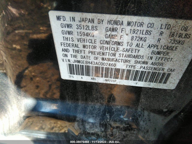 2010 HONDA FIT SPORT VIN: JHMGE8H43AC002460