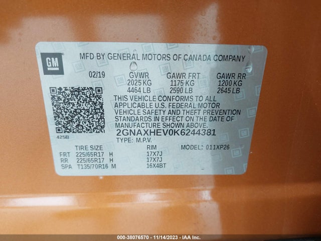 Chevrolet EQUINOX LS 2019 2GNAXHEV0K6244381 Image 9