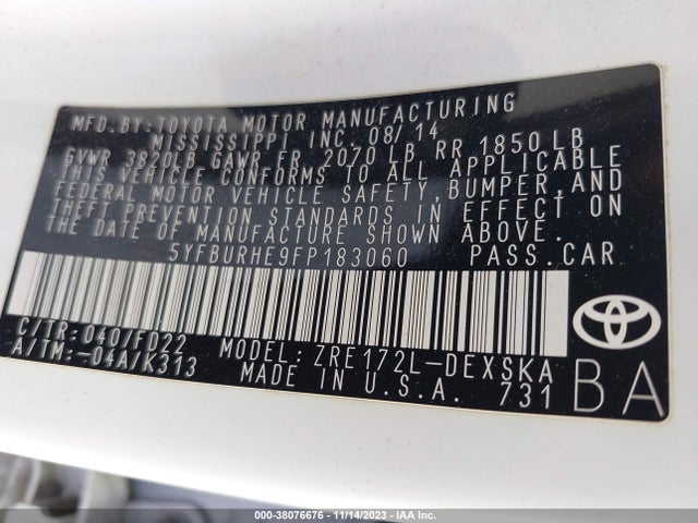 Toyota Corolla S Plus 2015 5YFBURHE9FP183060 Image 9