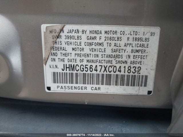 1999 HONDA ACCORD LX VIN: JHMCG5647XC041832