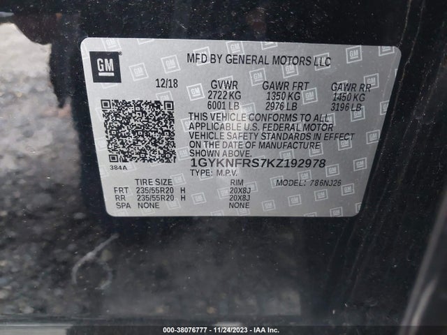1GYKNFRS7KZ192978 Cadillac Xt5 Premium Luxury