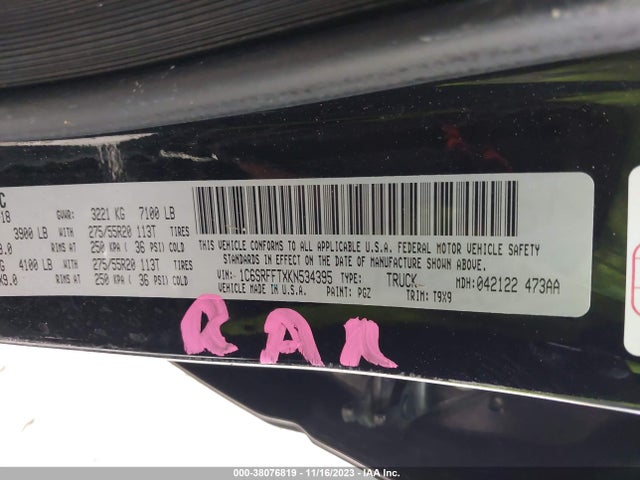 1C6SRFFTXKN534395 RAM 1500 Big Horn