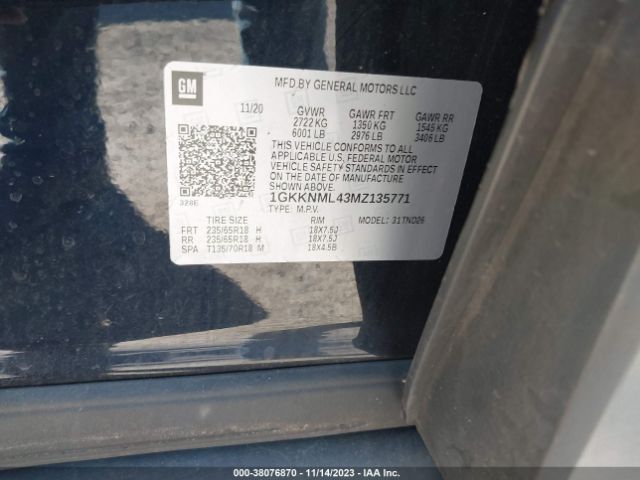 1GKKNML43MZ135771 GMC Acadia Fwd Slt