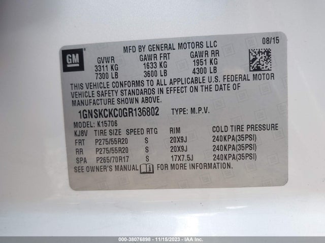 Chevrolet Tahoe Ltz 2016 1GNSKCKC0GR136802 Image 9
