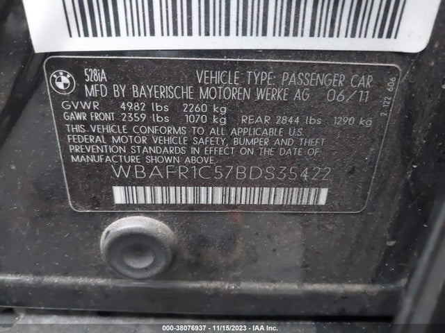 2011 BMW 528I VIN: WBAFR1C57BDS35422