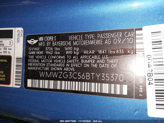 2011 MINI COOPER S CLUBMAN WMWZG3C56BTY35370 Photo 8