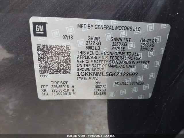 GMC Acadia Slt-1 2019 1GKKNMLS6KZ123593 Image 9