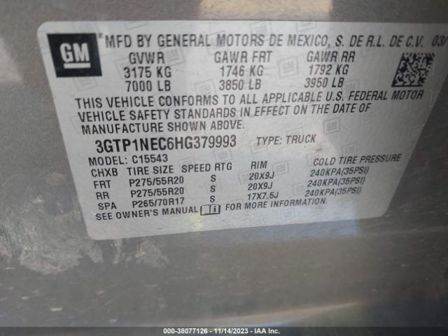 3GTP1NEC6HG379993 GMC Sierra 1500 Slt