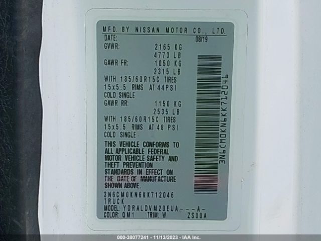 3N6CM0KN6KK712046 Nissan Nv200 Compact Cargo S