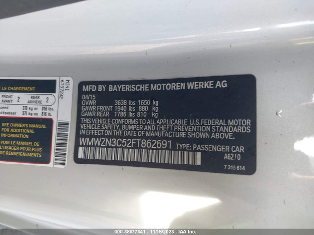 2015 MINI CONVERTIBLE WMWZN3C52FT862691 Photo 8