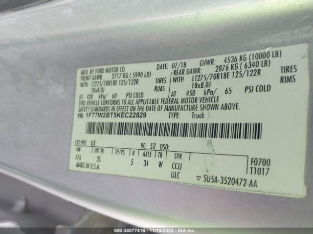1FT7W2BT5KEC22829 Ford F-250 Xlt
