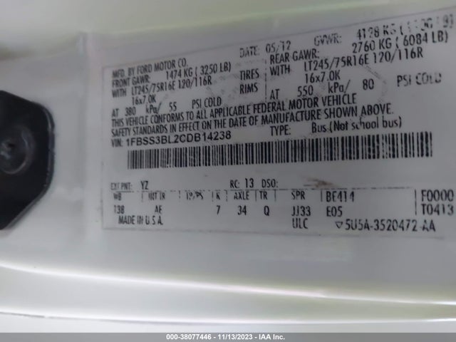 2012 FORD ECONOLINE WAGON 1FBSS3BL2CDB14238 Photo 8