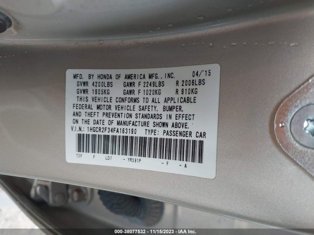 Honda ACCORD LX 2015 1HGCR2F34FA163190 Image 9