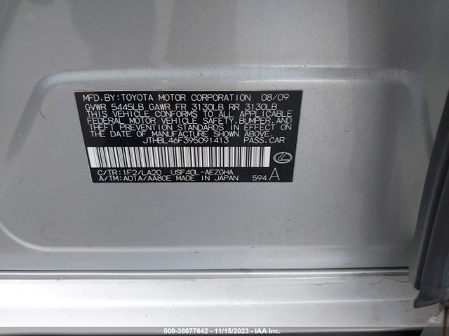 2009 LEXUS LS 460 VIN: JTHBL46F395091413