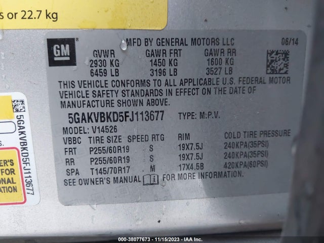 Buick Enclave Leather 2015 5GAKVBKD5FJ113677 Image 9