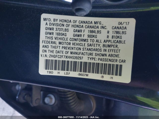 Honda CIVIC EX 2017 2HGFC2F7XHH539297 Image 9
