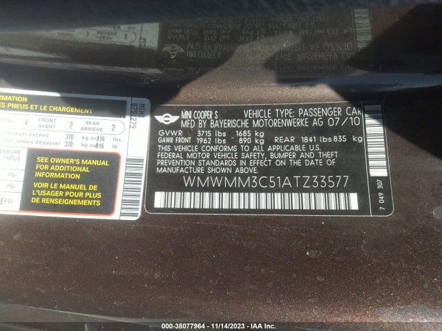 2010 MINI COOPER S CLUBMAN WMWMM3C51ATZ33577 Photo 8