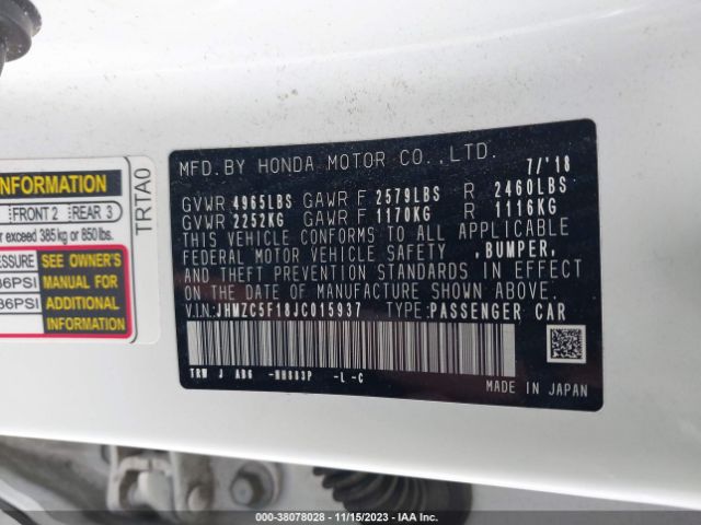 JHMZC5F18JC015937 Honda CLARITY PLUG-IN HYBRID
