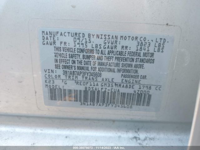 3N1AB7AP3FY345608 Nissan Sentra Fe+ S