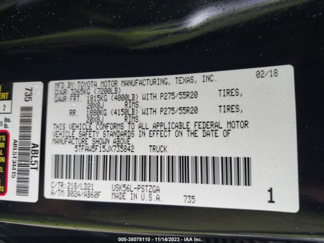 2018 TOYOTA TUNDRA 4WD 5TFAW5F15JX735842 Photo 8