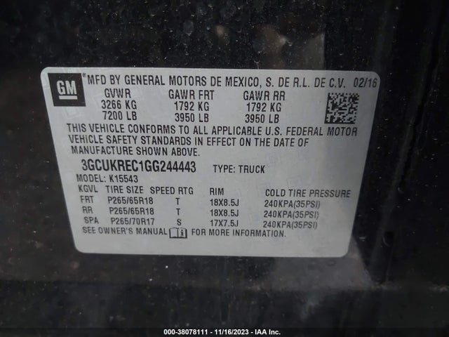 Chevrolet Silverado 1500 2lt 2016 3GCUKREC1GG244443 Image 9