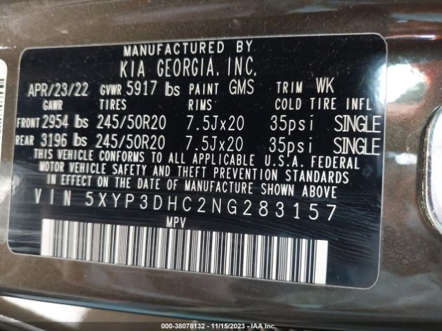 5XYP3DHC2NG283157 KIA Telluride Ex