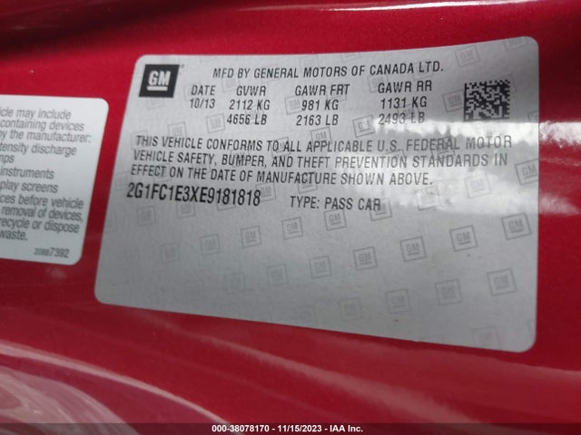Chevrolet CAMARO LT 2014 2G1FC1E3XE9181818 Image 9