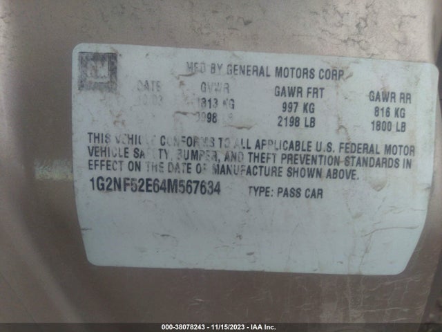 2004 PONTIAC GRAND AM SE1 VIN: 1G2NF52E64M567634