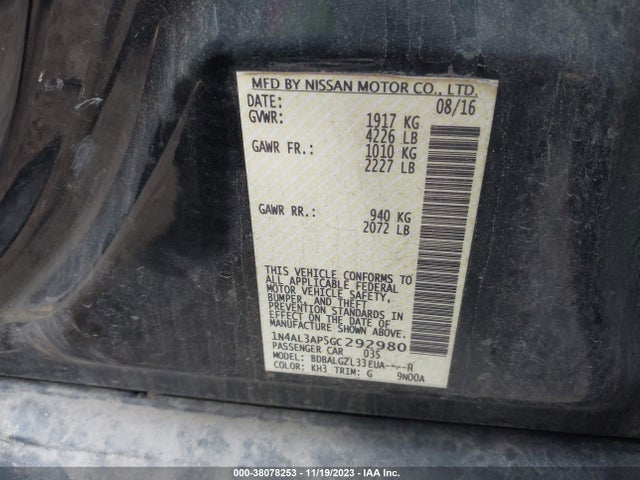 2016 NISSAN ALTIMA 2.5 S VIN: 1N4AL3AP5GC292980