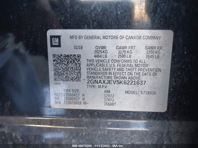 Chevrolet EQUINOX LT 2019 2GNAXJEV5K6221637 Image 9