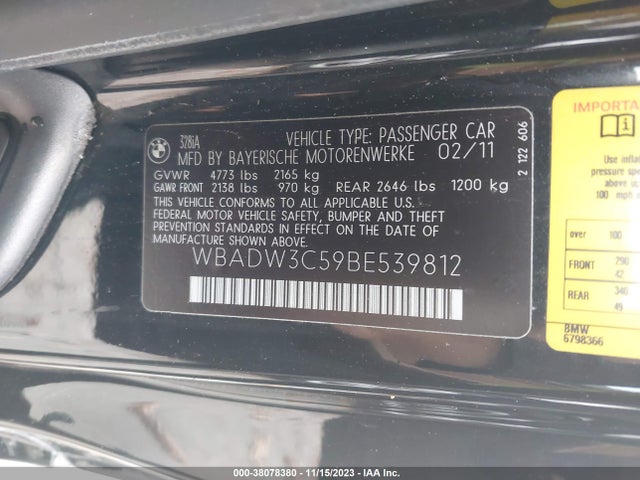 2011 BMW 328I VIN: WBADW3C59BE539812