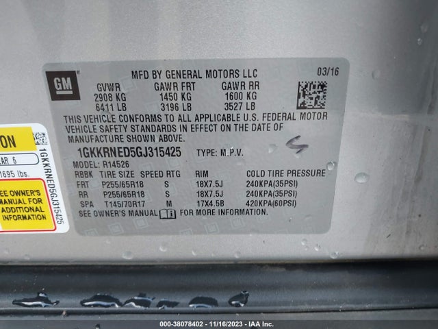 GMC Acadia Sle-1 2016 1GKKRNED5GJ315425 Image 9