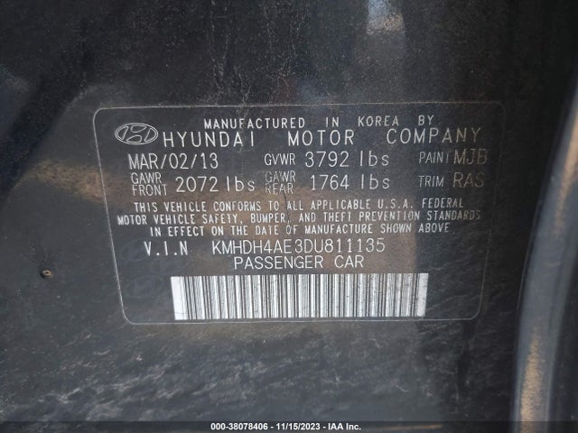 2013 HYUNDAI ELANTRA GLS (ULSAN PLANT) VIN: KMHDH4AE3DU811135
