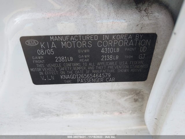 2006 KIA OPTIMA EX/LX VIN: KNAGD126565464579