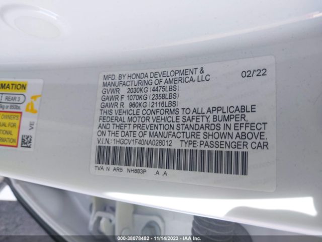 1HGCV1F40NA028012 Honda Accord Sedan Sport Se