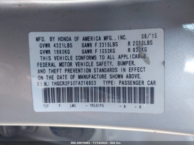 1HGCR2F50FA218803 Honda Accord Sport