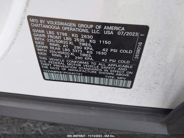 2023 VOLKSWAGEN ID.4 PRO/PRO S VIN: 1V2VMPE81PC040791