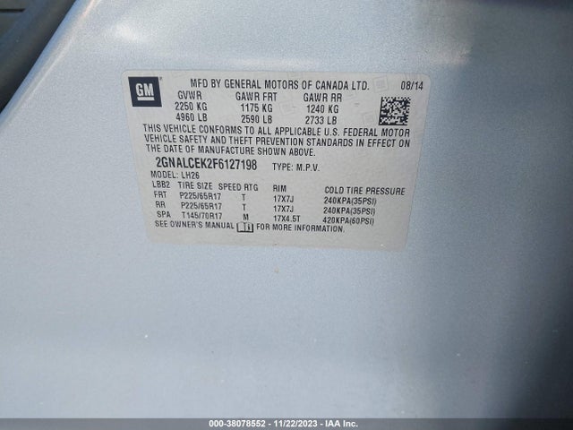 Chevrolet Equinox 2lt 2015 2GNALCEK2F6127198 Image 9