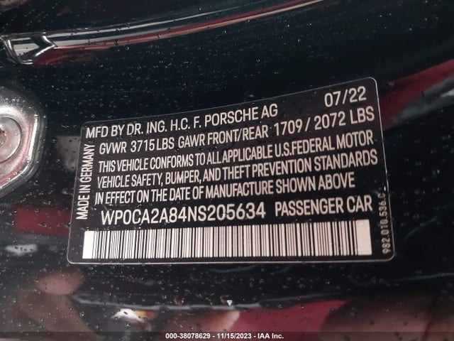 Porsche 718 Boxster T 2022 WP0CA2A84NS205634 Image 9
