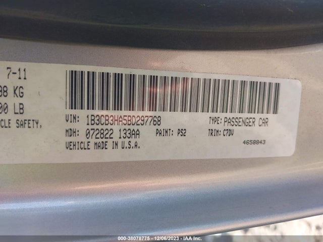 2011 DODGE CALIBER MAINSTREET VIN: 1B3CB3HA5BD297768