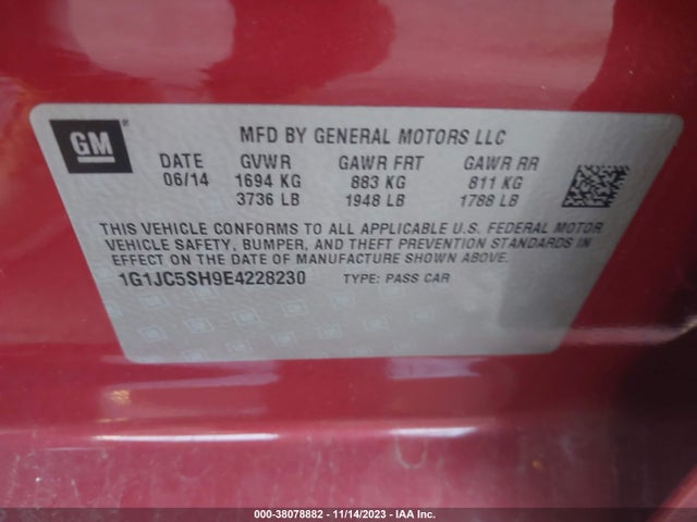 Chevrolet SONIC LT 2014 1G1JC5SH9E4228230 Image 9