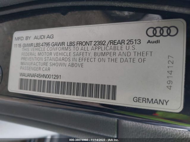 WAUANAF45HN001291 Audi A4 2.0t Premium