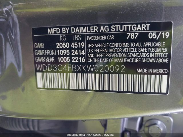 WDD3G4FBXKW020092 Mercedes-Benz A 220 4matic