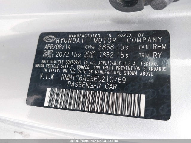 2014 HYUNDAI VELOSTER TURBO W/BLACK VIN: KMHTC6AE9EU210769