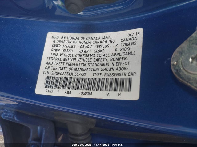 Honda Civic Lx 2018 2HGFC2F54JH557783 Image 9