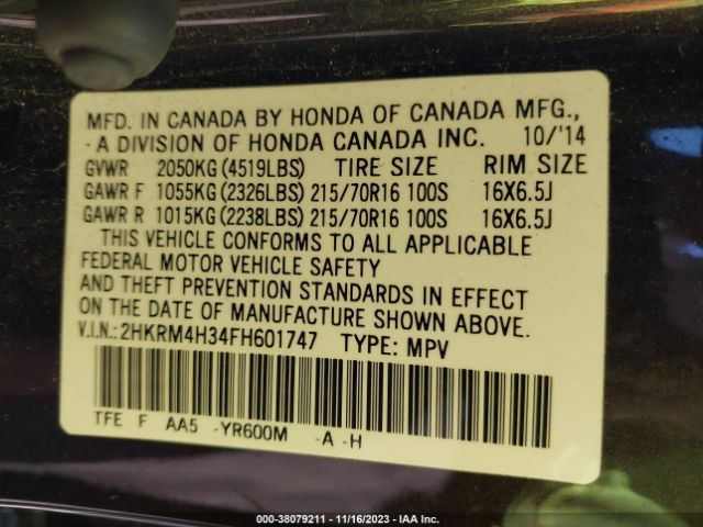 2HKRM4H34FH601747 Honda CR-V LX