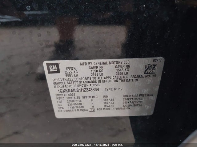 GMC Acadia Slt-1 2017 1GKKNMLS1HZ243844 Image 9