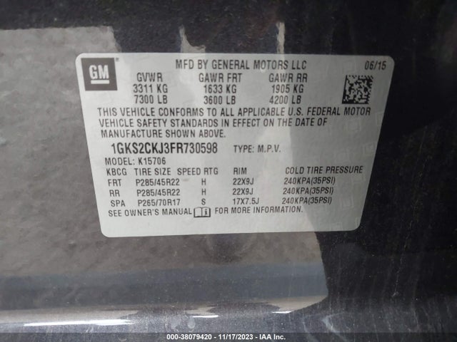 GMC YUKON DENALI 2015 1GKS2CKJ3FR730598 Image 9