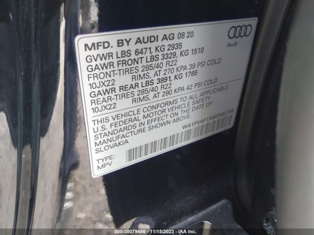 WA1FVAF1XMD002185 Audi Q8 Prestige 55 Tfsi Quattro Tiptronic
